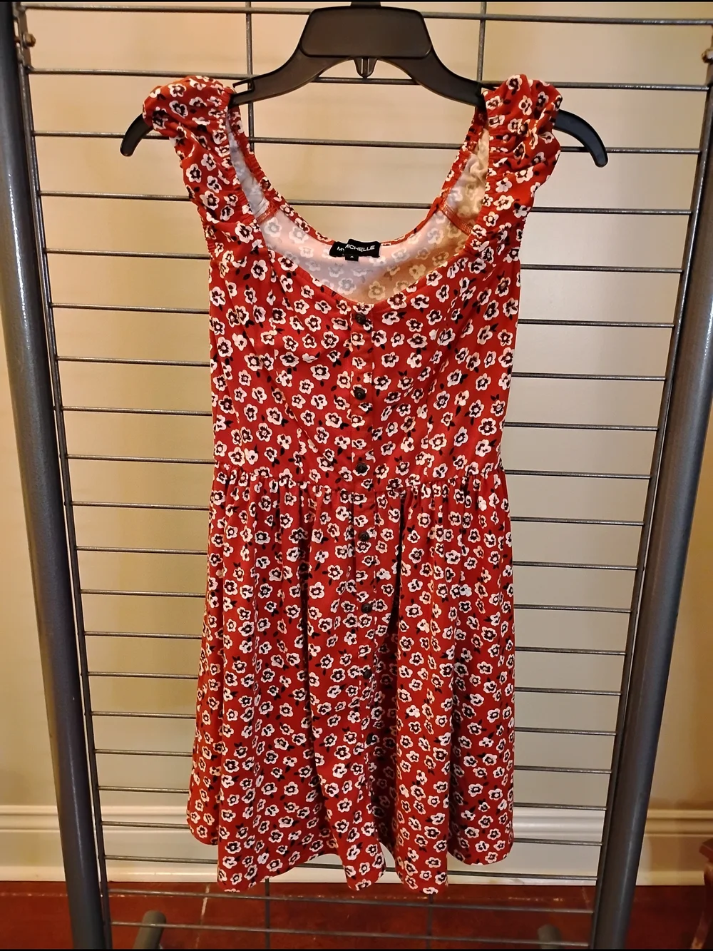 My Michelle Red Floral‎ Puff Sleeve Sweetheart Mini Dress Fit and Flare Womens
